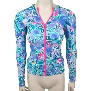 Lilly Pulitzer Swim Top Rashguard Rash Guatd Womens XS Blue Pink Starfish